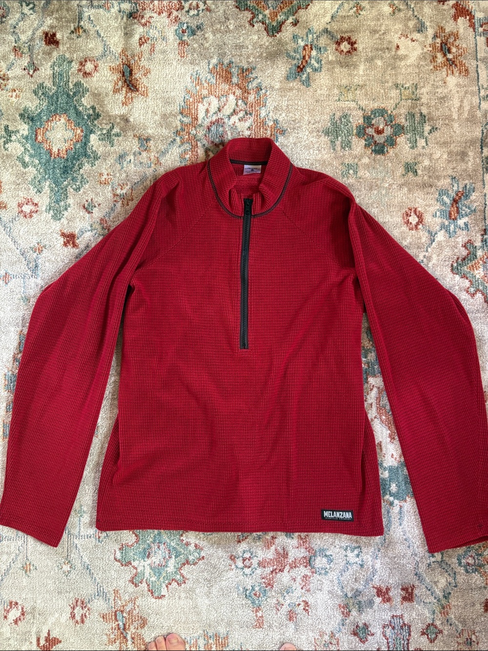 Melanzana Men’s Red Half Zip Microgrid Knit Sweater